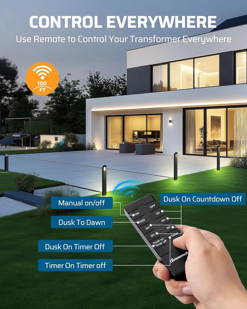 DEWENWILS 300W Low Voltage Landscape Transformer with 2 Zones, 120V AC to 15V DC, Low Voltage Transformer with Remote, Photocell Sensor & Timer, Outdoor Landscape Lighting for Spot Light Steplight - Image 5